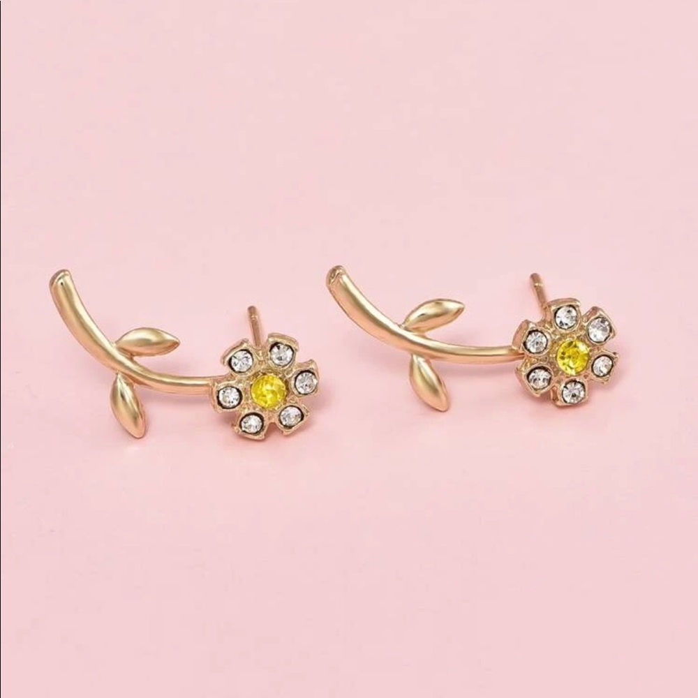 Flower Rhinestone Stud Earrings - Picture 2 of 3